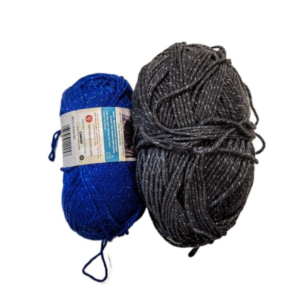 2 Skeins Caron Simply Soft Party Royal Blue Sparkle Gray Sparkle New Othe
